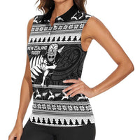 New Zealand Christmas Rugby Personalised Women Sleeveless Polo Shirt Meri Kirihimete All Black Maori LT14 - Polynesian Pride