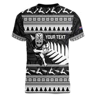 New Zealand Christmas Rugby Personalised Women V-Neck T-Shirt Meri Kirihimete All Black Maori LT14 - Polynesian Pride