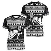 New Zealand Christmas Rugby Personalised Women V-Neck T-Shirt Meri Kirihimete All Black Maori LT14 - Polynesian Pride