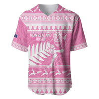 New Zealand Christmas Rugby Personalised Baseball Jersey Meri Kirihimete All Black Maori Pink Version LT14 Pink - Polynesian Pride