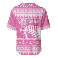 New Zealand Christmas Rugby Personalised Baseball Jersey Meri Kirihimete All Black Maori Pink Version LT14 - Polynesian Pride