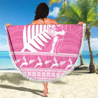 New Zealand Christmas Rugby Personalised Beach Blanket Meri Kirihimete All Black Maori Pink Version LT14 - Polynesian Pride