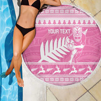 New Zealand Christmas Rugby Personalised Beach Blanket Meri Kirihimete All Black Maori Pink Version LT14 - Polynesian Pride