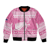 New Zealand Christmas Rugby Personalised Bomber Jacket Meri Kirihimete All Black Maori Pink Version LT14 Unisex Pink - Polynesian Pride