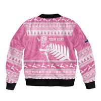 New Zealand Christmas Rugby Personalised Bomber Jacket Meri Kirihimete All Black Maori Pink Version LT14 - Polynesian Pride