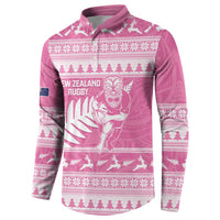 New Zealand Christmas Rugby Personalised Button Sweatshirt Meri Kirihimete All Black Maori Pink Version LT14 - Polynesian Pride