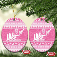 New Zealand Christmas Rugby Personalised Ceramic Ornament Meri Kirihimete All Black Maori Pink Version LT14 Oval Pink - Polynesian Pride