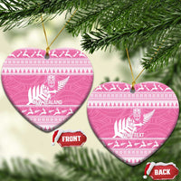 New Zealand Christmas Rugby Personalised Ceramic Ornament Meri Kirihimete All Black Maori Pink Version LT14 Heart Pink - Polynesian Pride