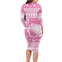New Zealand Christmas Rugby Personalised Family Matching Long Sleeve Bodycon Dress and Hawaiian Shirt Meri Kirihimete All Black Maori Pink Version LT14 - Polynesian Pride