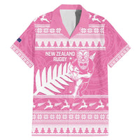 New Zealand Christmas Rugby Personalised Family Matching Mermaid Dress and Hawaiian Shirt Meri Kirihimete All Black Maori Pink Version LT14 Dad's Shirt - Short Sleeve Pink - Polynesian Pride