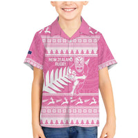 New Zealand Christmas Rugby Personalised Family Matching Mermaid Dress and Hawaiian Shirt Meri Kirihimete All Black Maori Pink Version LT14 Son's Shirt Pink - Polynesian Pride