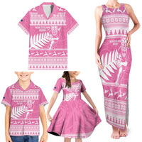 New Zealand Christmas Rugby Personalised Family Matching Tank Maxi Dress and Hawaiian Shirt Meri Kirihimete All Black Maori Pink Version LT14 - Polynesian Pride