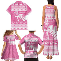 New Zealand Christmas Rugby Personalised Family Matching Tank Maxi Dress and Hawaiian Shirt Meri Kirihimete All Black Maori Pink Version LT14 - Polynesian Pride