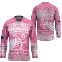 New Zealand Christmas Rugby Personalised Hockey Jersey Meri Kirihimete All Black Maori Pink Version LT14 - Polynesian Pride