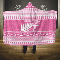 New Zealand Christmas Rugby Personalised Hooded Blanket Meri Kirihimete All Black Maori Pink Version LT14 - Polynesian Pride