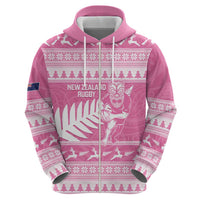 New Zealand Christmas Rugby Personalised Hoodie Meri Kirihimete All Black Maori Pink Version LT14 - Polynesian Pride