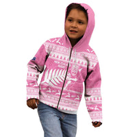 New Zealand Christmas Rugby Personalised Kid Hoodie Meri Kirihimete All Black Maori Pink Version LT14 - Polynesian Pride