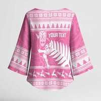 New Zealand Christmas Rugby Personalised Kimono Sleeve Blouse Meri Kirihimete All Black Maori Pink Version LT14 - Polynesian Pride