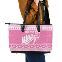 New Zealand Christmas Rugby Personalised Leather Tote Bag Meri Kirihimete All Black Maori Pink Version LT14 - Polynesian Pride
