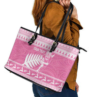 New Zealand Christmas Rugby Personalised Leather Tote Bag Meri Kirihimete All Black Maori Pink Version LT14 - Polynesian Pride