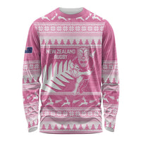 New Zealand Christmas Rugby Personalised Long Sleeve Shirt Meri Kirihimete All Black Maori Pink Version LT14 Unisex Pink - Polynesian Pride