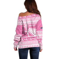 New Zealand Christmas Rugby Personalised Off Shoulder Sweater Meri Kirihimete All Black Maori Pink Version LT14 - Polynesian Pride