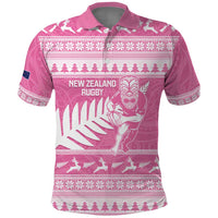 New Zealand Christmas Rugby Personalised Polo Shirt Meri Kirihimete All Black Maori Pink Version LT14 Pink - Polynesian Pride