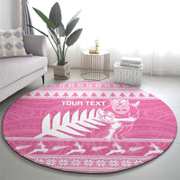 New Zealand Christmas Rugby Personalised Round Carpet Meri Kirihimete All Black Maori Pink Version LT14 - Polynesian Pride
