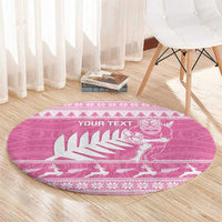 New Zealand Christmas Rugby Personalised Round Carpet Meri Kirihimete All Black Maori Pink Version LT14 - Polynesian Pride