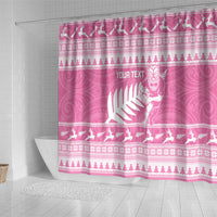 New Zealand Christmas Rugby Personalised Shower Curtain Meri Kirihimete All Black Maori Pink Version LT14 - Polynesian Pride