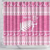 New Zealand Christmas Rugby Personalised Shower Curtain Meri Kirihimete All Black Maori Pink Version LT14 - Polynesian Pride