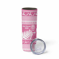 New Zealand Christmas Rugby Personalised Skinny Tumbler Meri Kirihimete All Black Maori Pink Version LT14 - Polynesian Pride