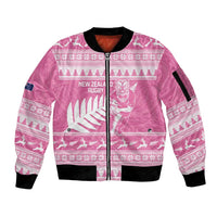 New Zealand Christmas Rugby Personalised Sleeve Zip Bomber Jacket Meri Kirihimete All Black Maori Pink Version LT14 Unisex Pink - Polynesian Pride