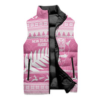 New Zealand Christmas Rugby Personalised Sleeveless Puffer Jacket Meri Kirihimete All Black Maori Pink Version LT14 - Polynesian Pride