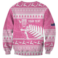 New Zealand Christmas Rugby Personalised Sweatshirt Meri Kirihimete All Black Maori Pink Version LT14 - Polynesian Pride