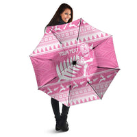 New Zealand Christmas Rugby Personalised Umbrella Meri Kirihimete All Black Maori Pink Version LT14 - Polynesian Pride