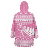 New Zealand Christmas Rugby Personalised Wearable Blanket Hoodie Meri Kirihimete All Black Maori Pink Version LT14 - Polynesian Pride