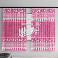 New Zealand Christmas Rugby Personalised Window Curtain Meri Kirihimete All Black Maori Pink Version LT14 With Hooks Pink - Polynesian Pride