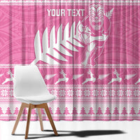 New Zealand Christmas Rugby Personalised Window Curtain Meri Kirihimete All Black Maori Pink Version LT14 - Polynesian Pride