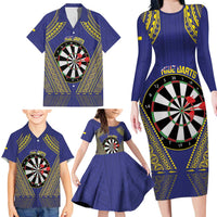 Personalised Niue Darts Family Matching Long Sleeve Bodycon Dress and Hawaiian Shirt Dart Board Hiapo Pattern LT14 - Polynesian Pride