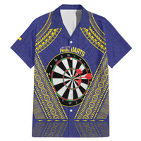 Personalised Niue Darts Family Matching Mermaid Dress and Hawaiian Shirt Dart Board Hiapo Pattern LT14 Dad's Shirt - Short Sleeve Blue - Polynesian Pride