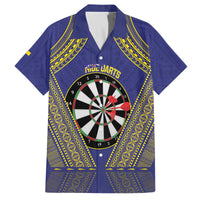 Personalised Niue Darts Family Matching Off The Shoulder Long Sleeve Dress and Hawaiian Shirt Dart Board Hiapo Pattern LT14 Dad's Shirt - Short Sleeve Blue - Polynesian Pride