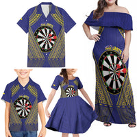 Personalised Niue Darts Family Matching Off Shoulder Maxi Dress and Hawaiian Shirt Dart Board Hiapo Pattern LT14 - Polynesian Pride