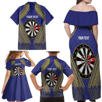Personalised Niue Darts Family Matching Off Shoulder Maxi Dress and Hawaiian Shirt Dart Board Hiapo Pattern LT14 - Polynesian Pride