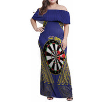 Personalised Niue Darts Family Matching Off Shoulder Maxi Dress and Hawaiian Shirt Dart Board Hiapo Pattern LT14 Mom's Dress Blue - Polynesian Pride