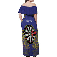 Personalised Niue Darts Family Matching Off Shoulder Maxi Dress and Hawaiian Shirt Dart Board Hiapo Pattern LT14 - Polynesian Pride