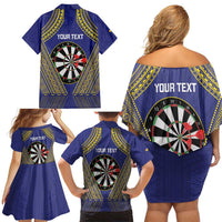 Personalised Niue Darts Family Matching Off Shoulder Short Dress and Hawaiian Shirt Dart Board Hiapo Pattern LT14 - Polynesian Pride