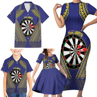 Personalised Niue Darts Family Matching Short Sleeve Bodycon Dress and Hawaiian Shirt Dart Board Hiapo Pattern LT14 - Polynesian Pride
