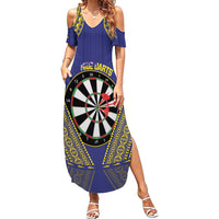 Personalised Niue Darts Family Matching Summer Maxi Dress and Hawaiian Shirt Dart Board Hiapo Pattern LT14 Mom's Dress Blue - Polynesian Pride