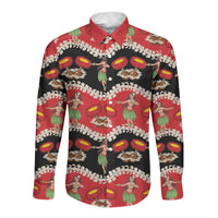 Uliuli Hawaii Makahiki Long Sleeve Button Shirt Hawaiian Puakenikeni Lei Hula Girl Red Version LT14 Unisex Red - Polynesian Pride